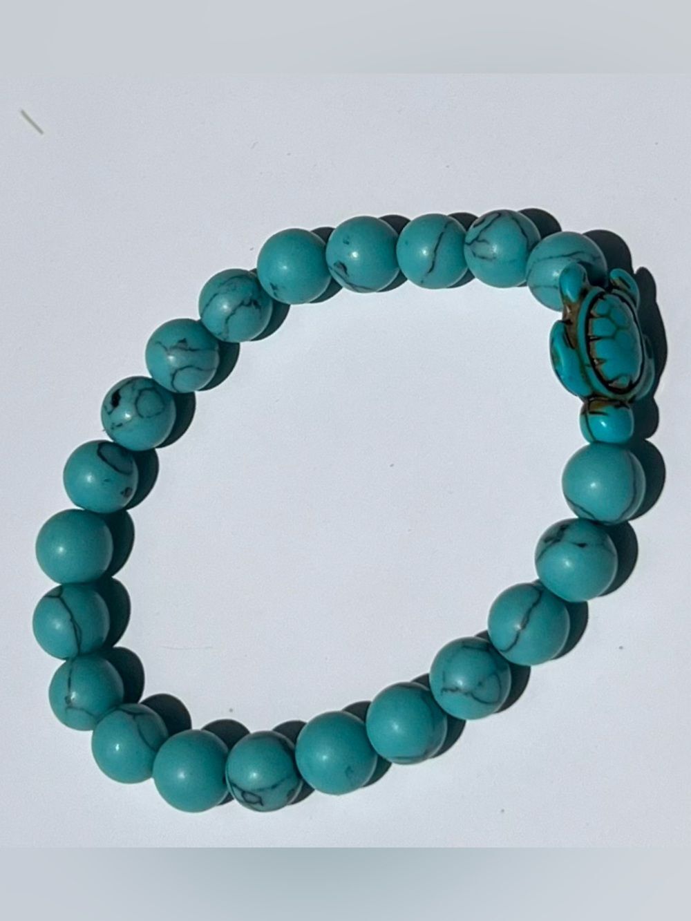 Turquoise Beaded Turtle Charm Stretch Bracelet - Women Jewelry